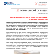 Nominations Comité d'investissement Garibaldi Participations