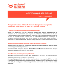 Communiqué de presse épargne salariale Malakoff Humanis