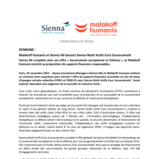 Lancement du fonds Sienna Multi Actifs Euro Souveraineté