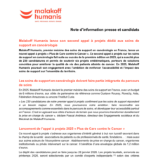 Malakoff Humanis : deuxième appel à projets dédié aux soins de support en cancérologie