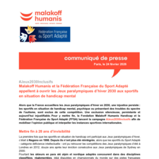 Communiqué Malakoff Humanis et FFSA pour Jeux 2030 inclusifs