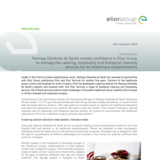 Ramsay Générale de Santé renews confidence in Elior Group to manage the catering, hospitality and biological cleaning services for its healthcare establishments