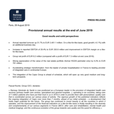 Provisional annual results at the end of June 2019