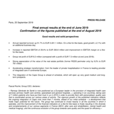 Final annual results at the end of June 2019