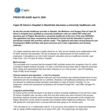 Capio St Göran’s Hospital in Stockholm becomes a university healthcare unit