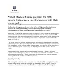 Volvat Medical Centre prepares for 3000 corona tests a week in collaboration with Oslo municipality