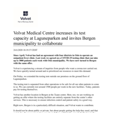 Volvat Medical Centre increases its test capacity at Laguneparken and invites Bergen municipality to collaborate