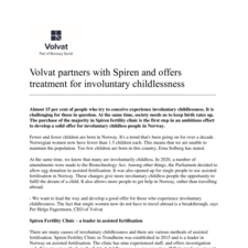 Volvat partners with Spiren and offers treatment for involuntary childlessness