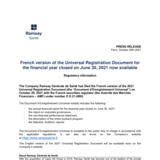 French version of the Universal Registration Document for the financial year closed on June 30, 2021 now available