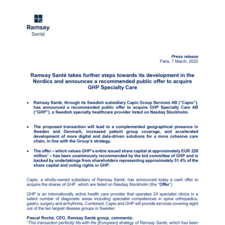 Ramsay Santé takes further steps towards its development in the Nordics and announces a recommended public offer to acquire GHP Specialty Care
