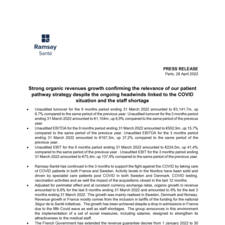 Strong organic revenues growth confirming the relevance of our patient pathway strategy despite the ongoing headwinds linked to the COVID situation and the staff shortage