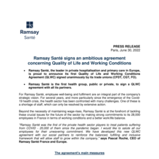 Ramsay Santé signs an ambitious agreement concerning Quality of Life and Working Conditions