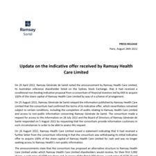 Update on the indicative offer received by Ramsay Health Care Limited