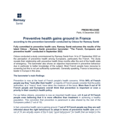 Preventive health gains ground in France according to the prevention barometer conducted by Odoxa for Ramsay Santé
