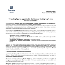11 leading figures appointed to the Ramsay Santé group's new mission committee