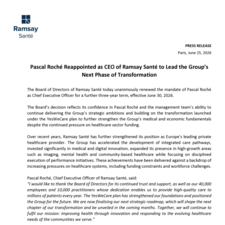 Pascal Roché Reappointed as CEO of Ramsay Santé to Lead the Group’s Next Phase of Transformation