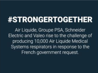 Air Liquide, Groupe PSA, Schneider Electric, VALEO relèvent le défi de produire 10.000 respirateurs Air Liquide Medical Systems en réponse à la demande du Gouvernement
