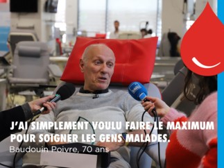 Baudouin Poivre effectue ce 15 mars son 693ème et ultime don de sang. Il fait partie du top 10 des  champions du don en France