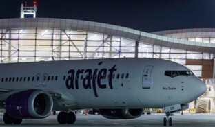 Arajet flight landing at Santiago international airport, VINCI Airports.jpg