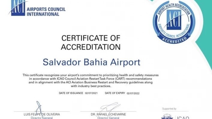 Salvador Bahia Airport is the first in the northeast region of Brazil to obtain the sanitary certification from Airports Council International