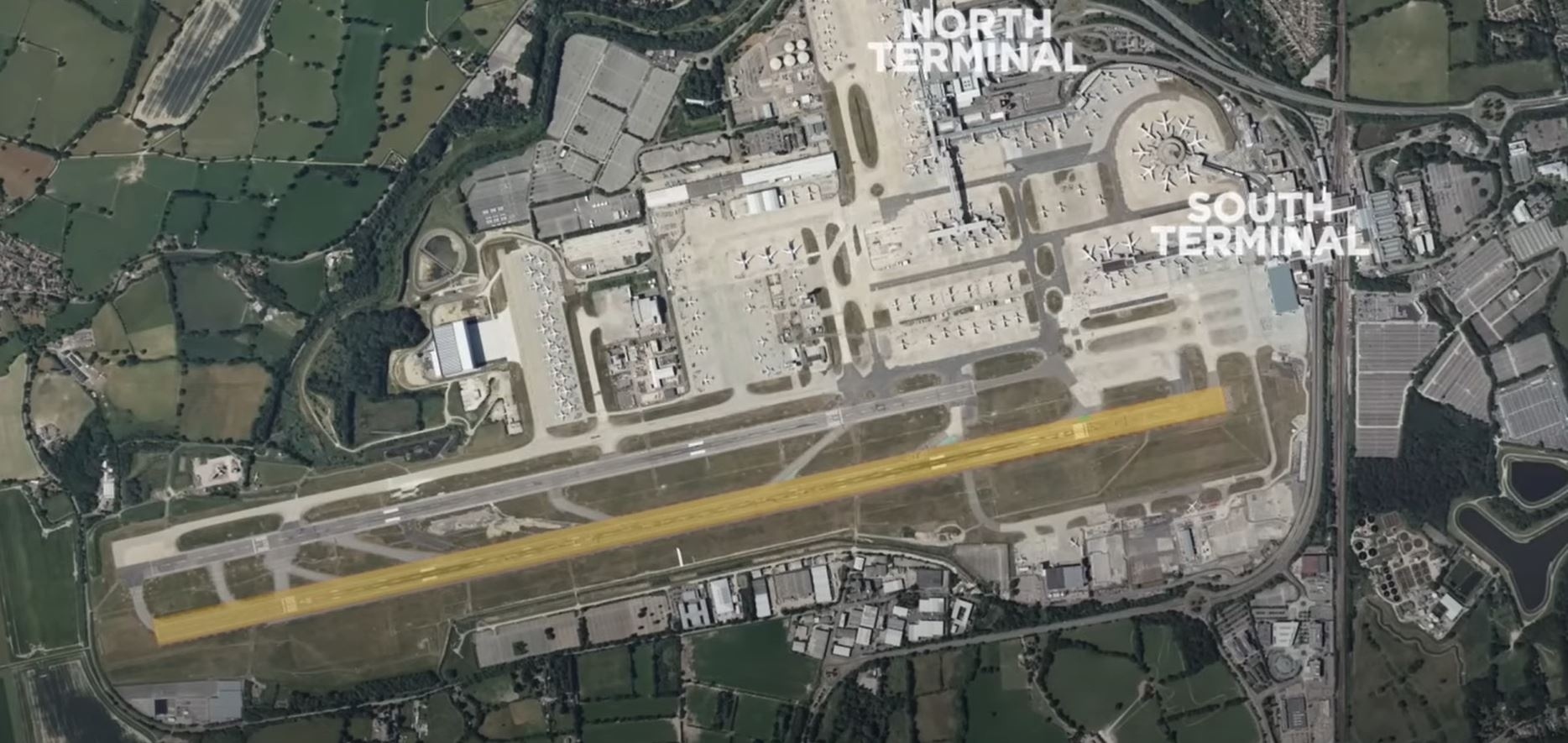 Vue aérienne de l'aéroport de Londres Gatwick, VINCI Airports