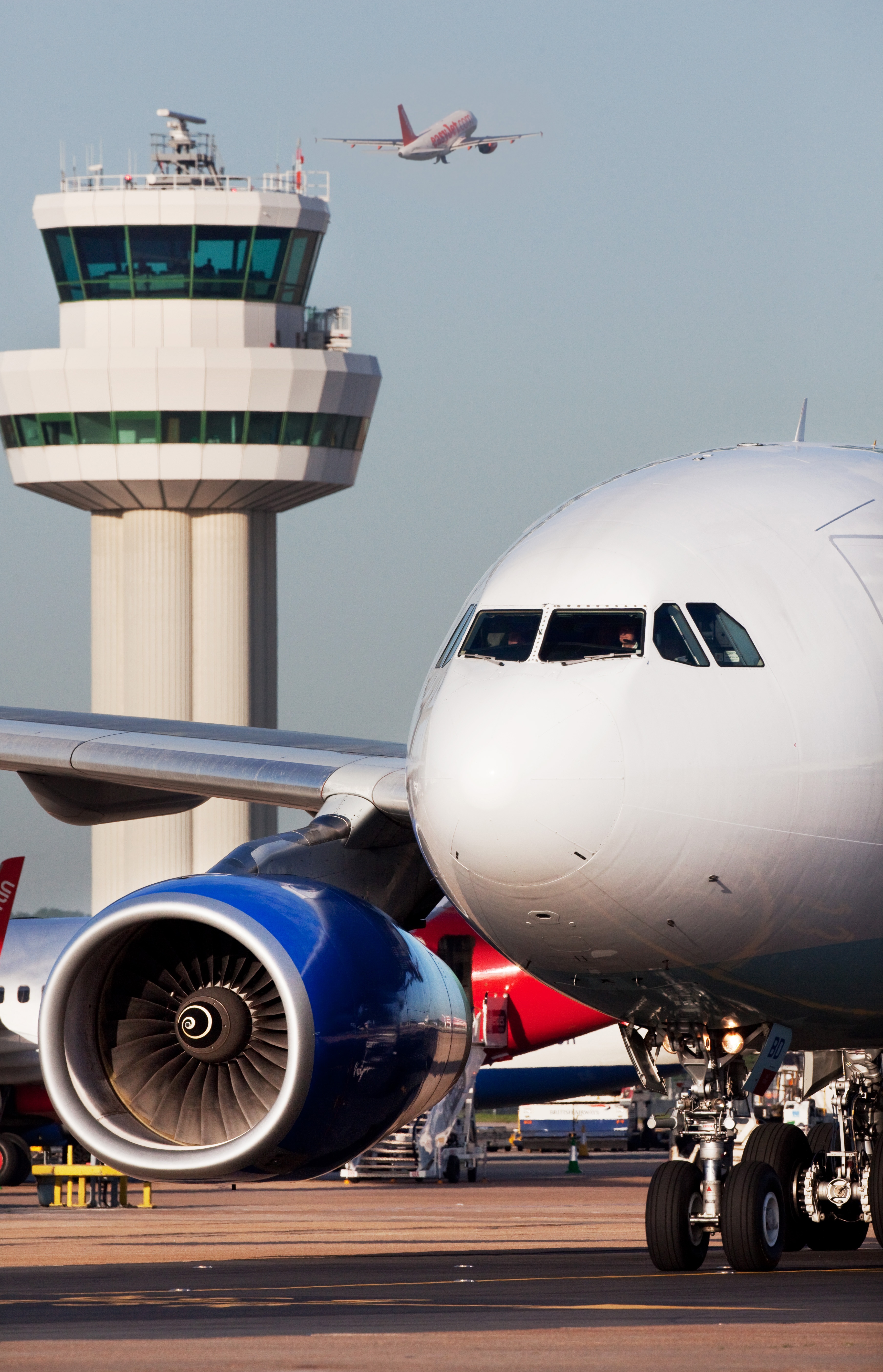 Airport facilities and infrastructure - Control tower and aircraft, Gatwick Airport.jpg
