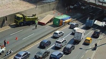 Lima Expresa mobilises relief and road maintenance teams due to trailer overturning on Via de Evitamiento, southbound, and recommends drivers to take precautions