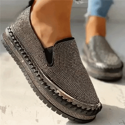 Chaussures Slip-on Femme Plateforme à Strass