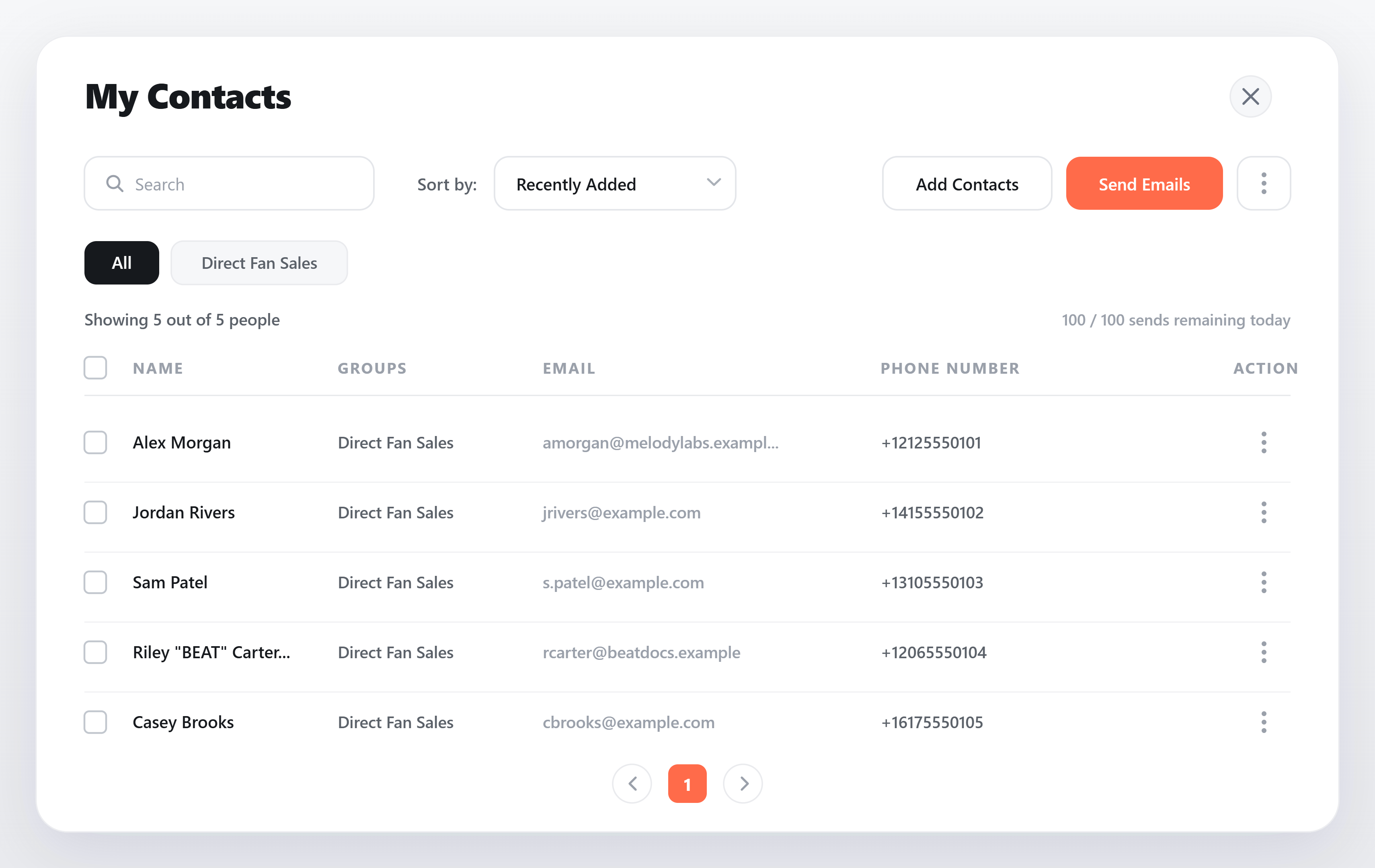 Artist fan and customer contacts