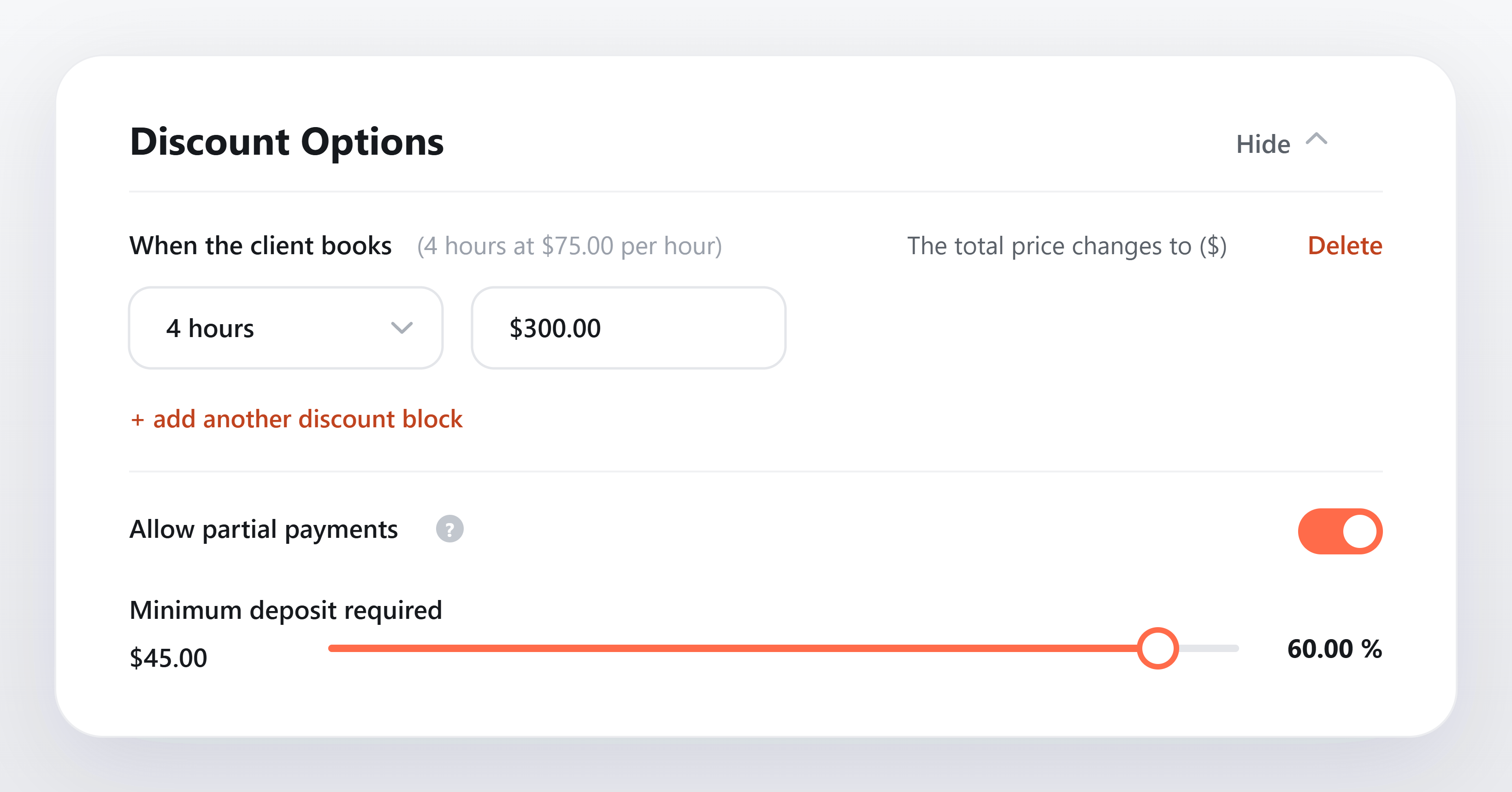 Booking deposit options