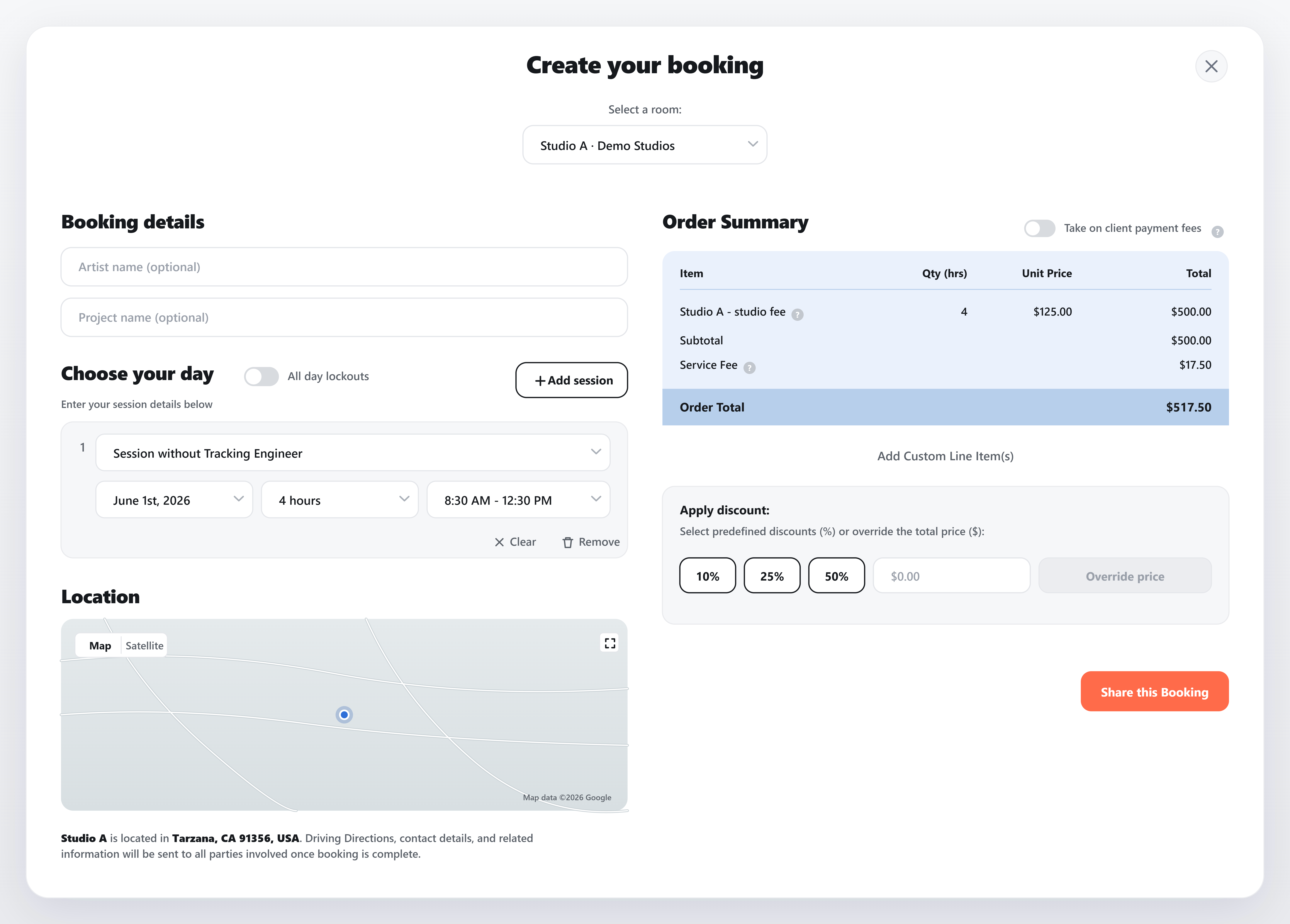 Pre-defined session booking page