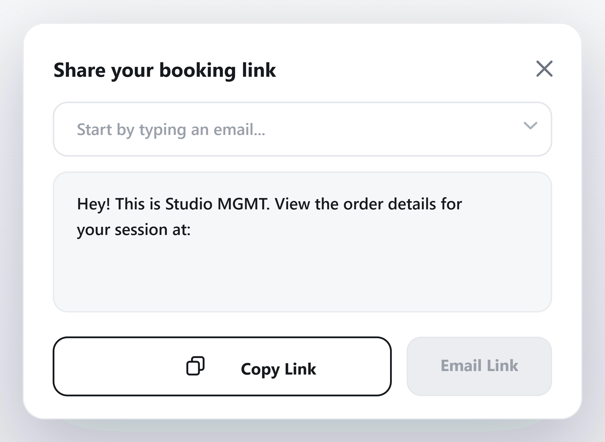 Share booking link card UI