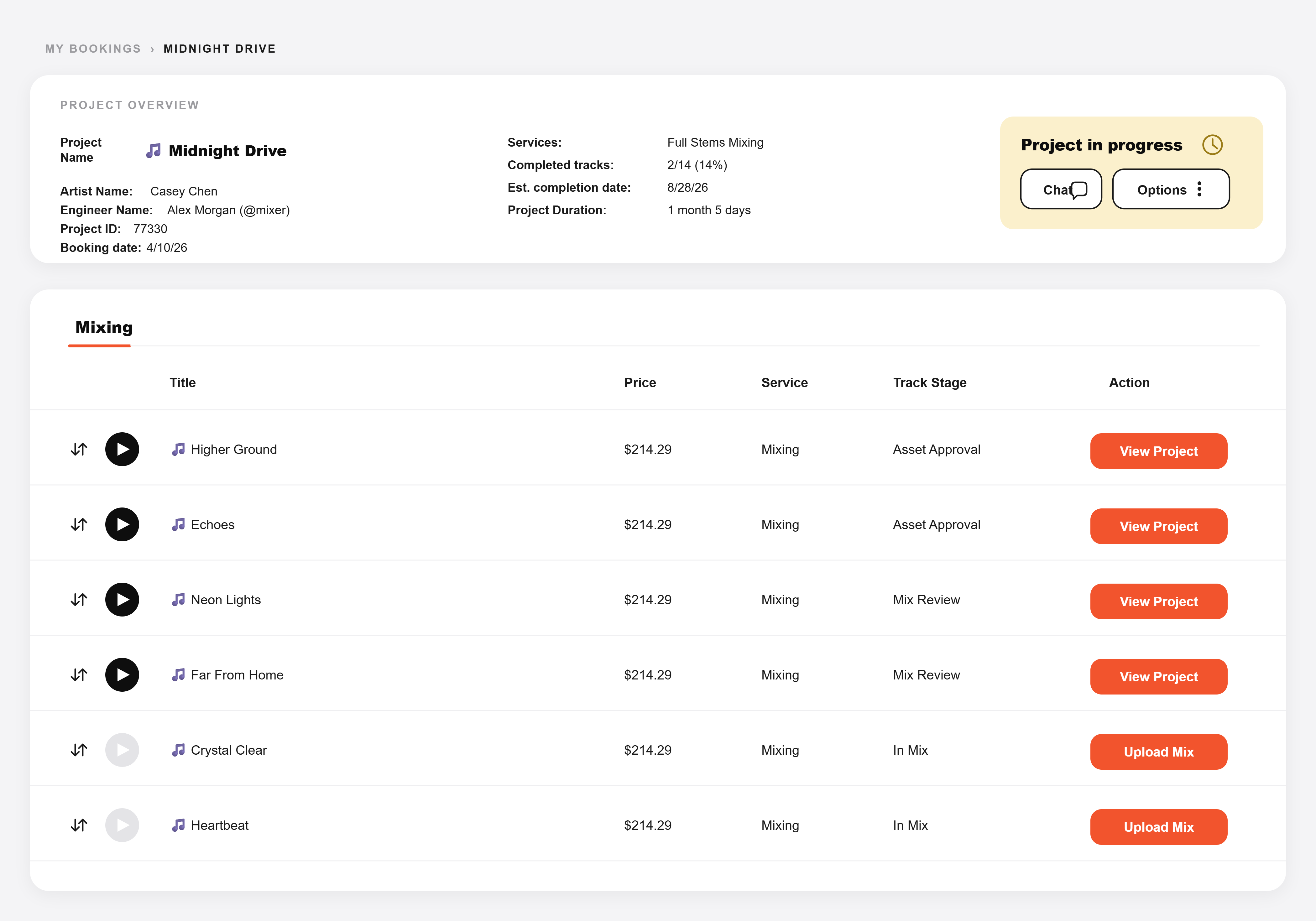 EngineEars project workspace with lossless audio files, stems, and session data