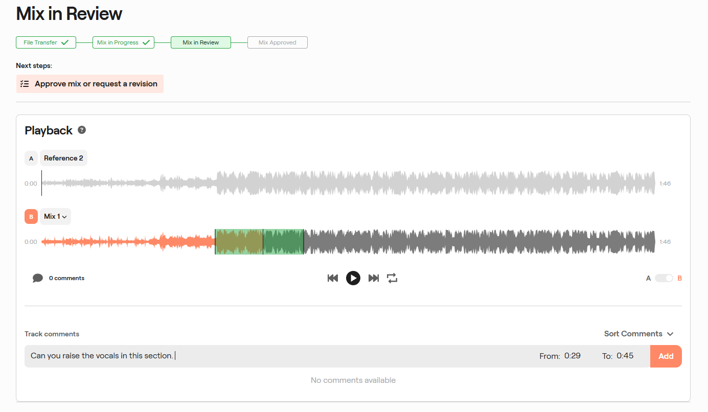 EngineEars time-stamped comment notes pinned to the project waveform