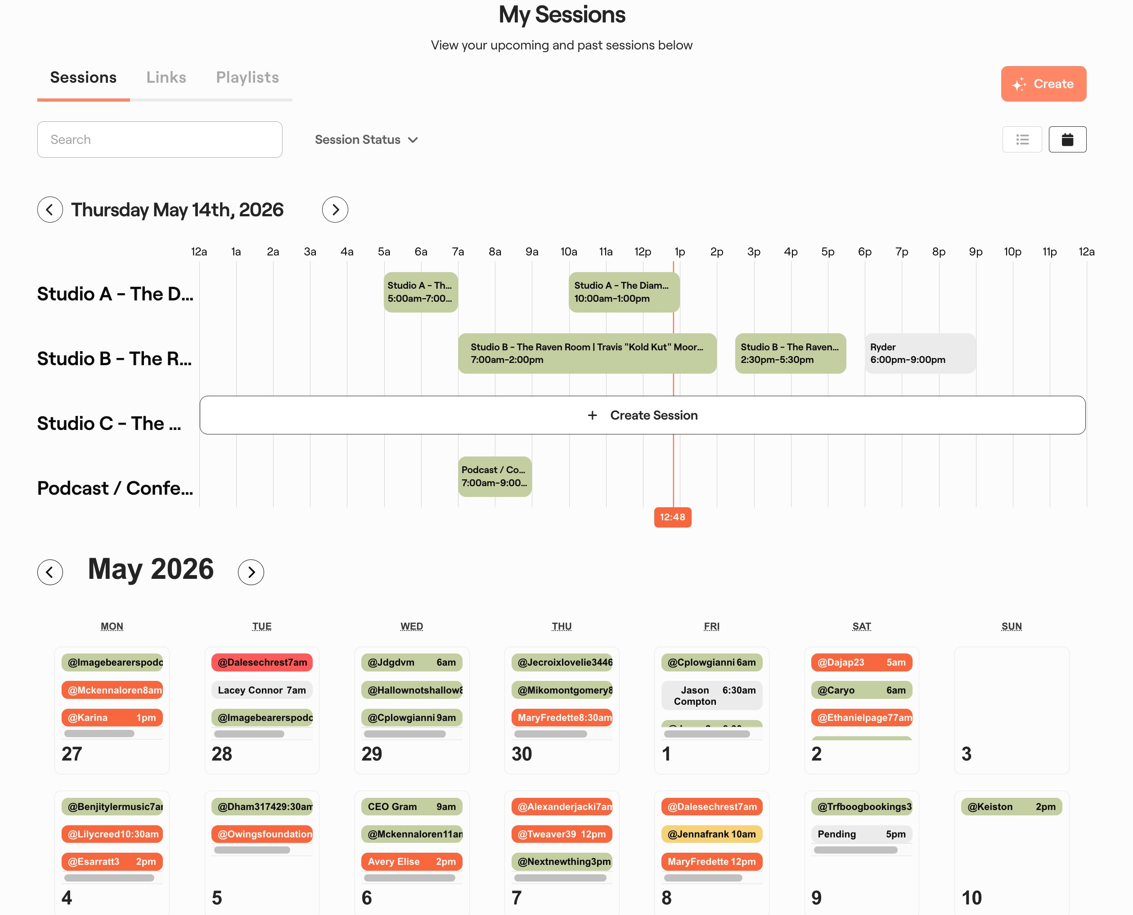 Multi-room, multi-engineer calendar view