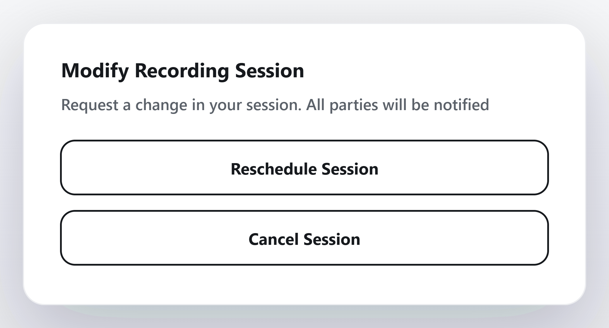 Session modification controls UI
