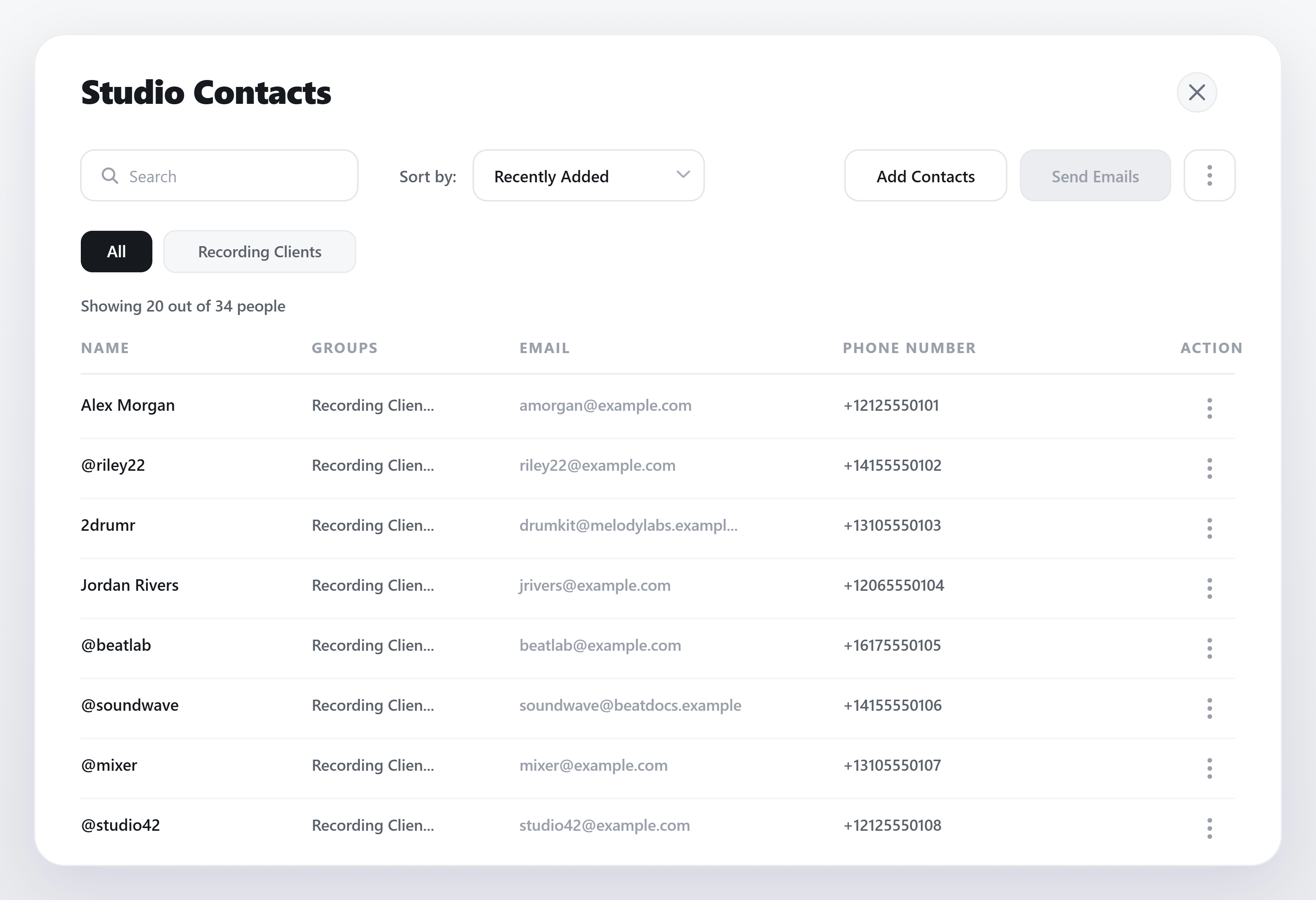 Studio client CRM with lifetime value and history