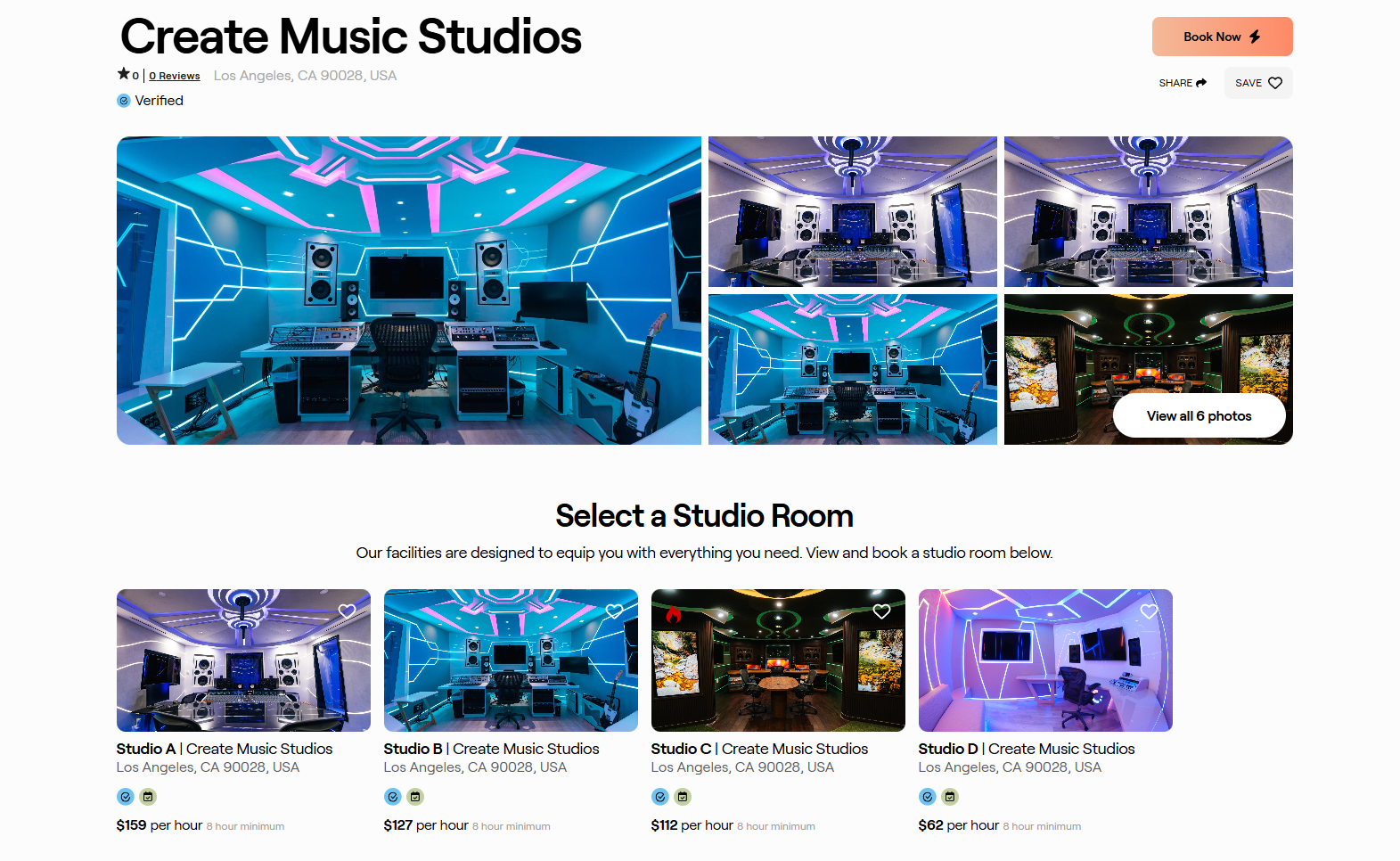 Create Music Studios public booking profile