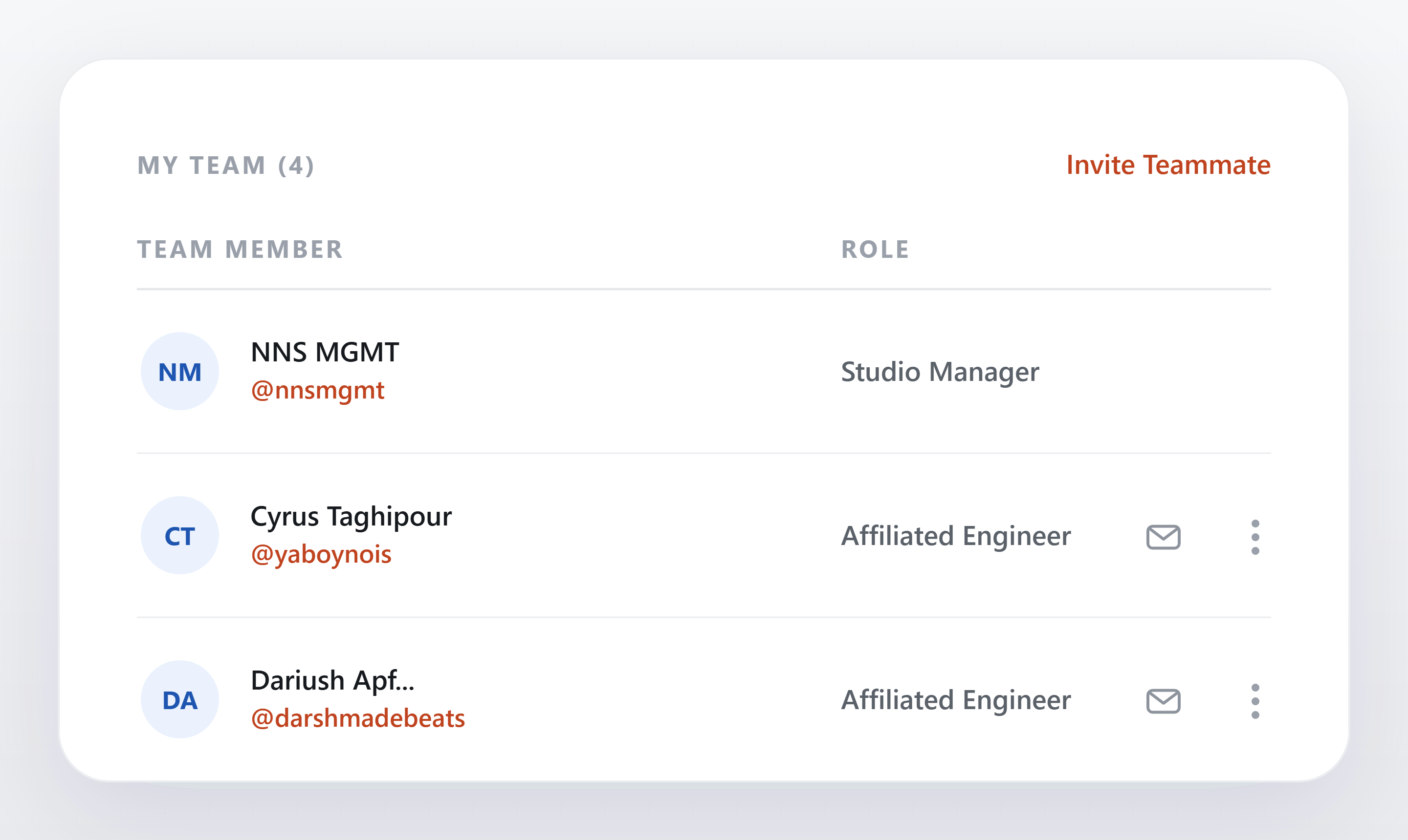 Studio team and affiliate management