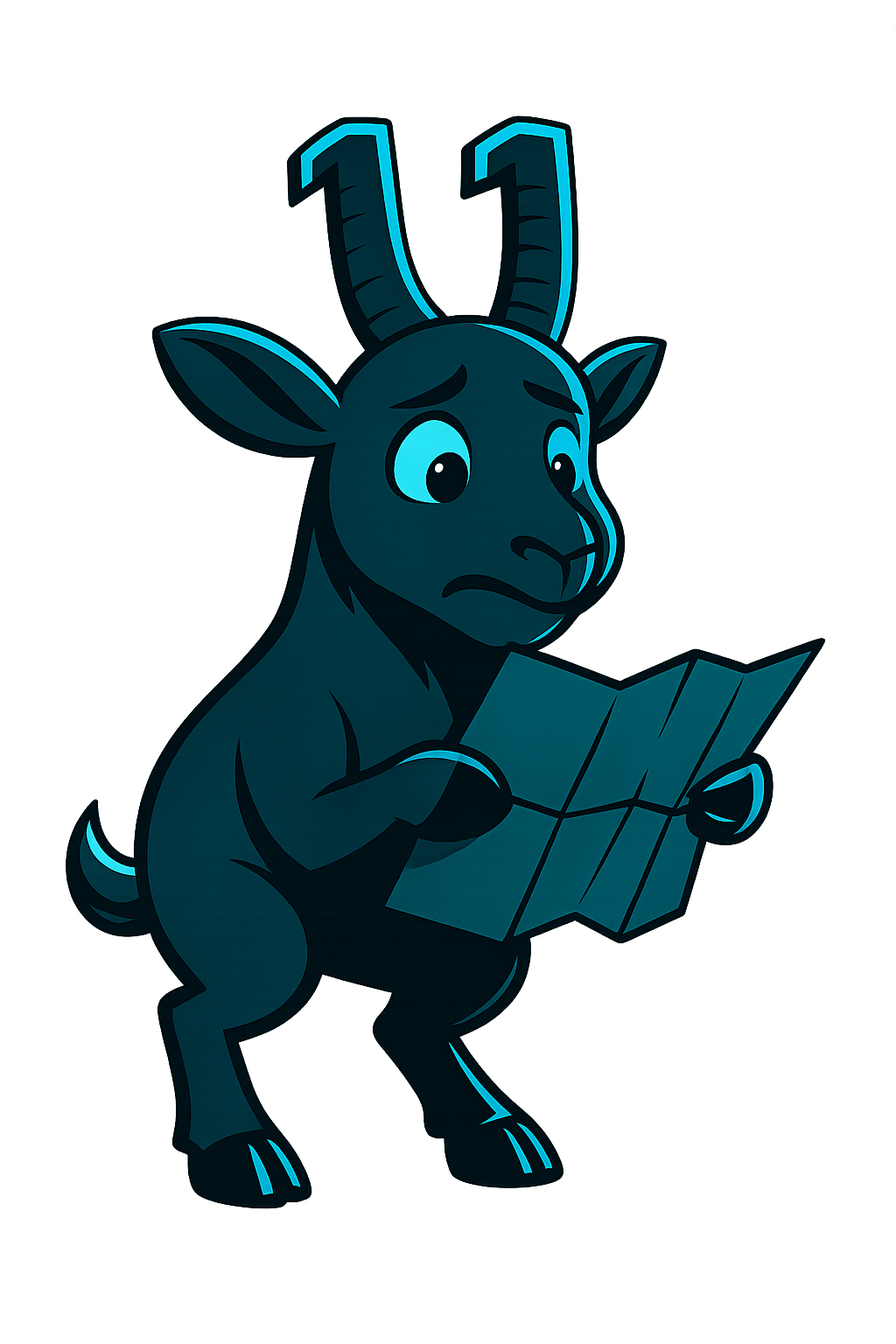 Prime the Goat holding a map