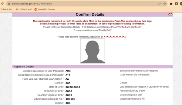 Medical Visa Application Form For India