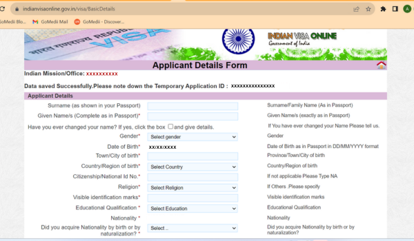 medical visa application form for india