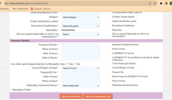 medical visa application form for india