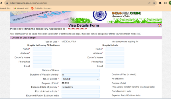 medical visa application form for India