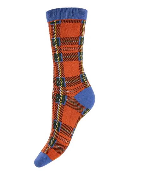 Orange Tartan Bamboo Socks - JOYA image 1