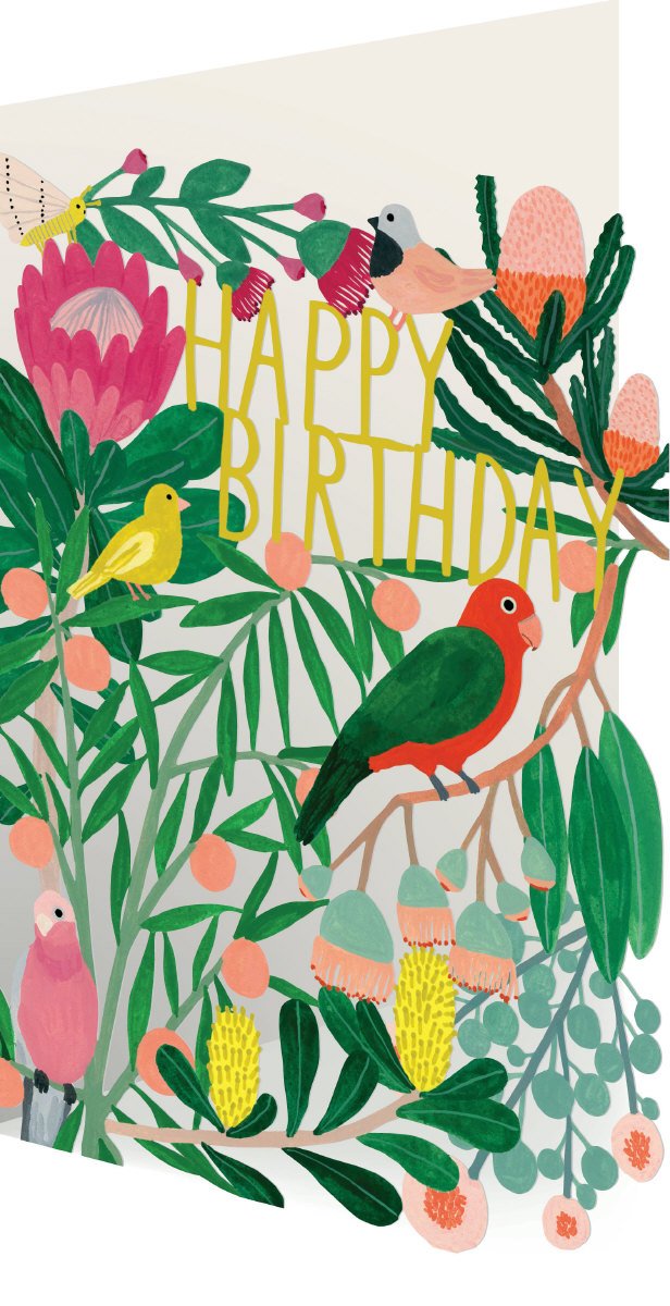 Happy Birthday Parrots & Flowers Cut Out - Roger La Borde image 1