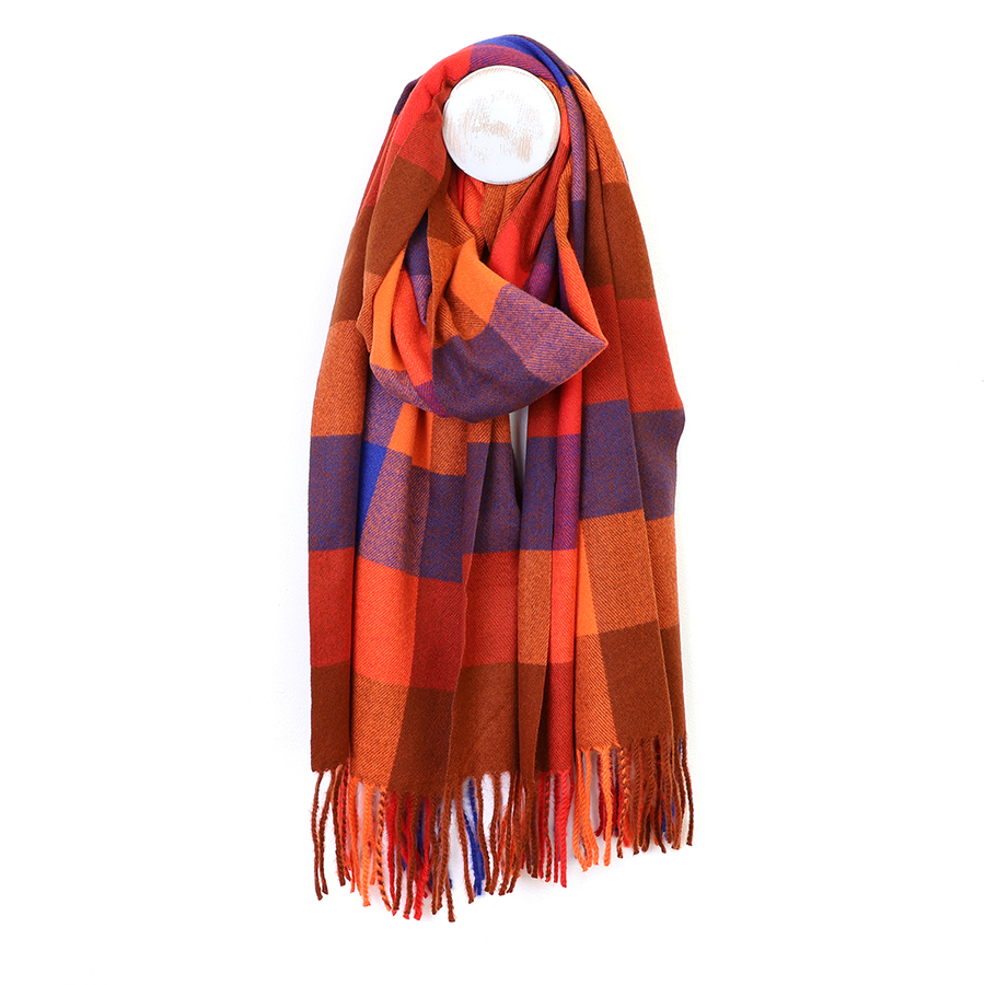 Orange & Blue Mix Check Scarf - POM 925 image 1