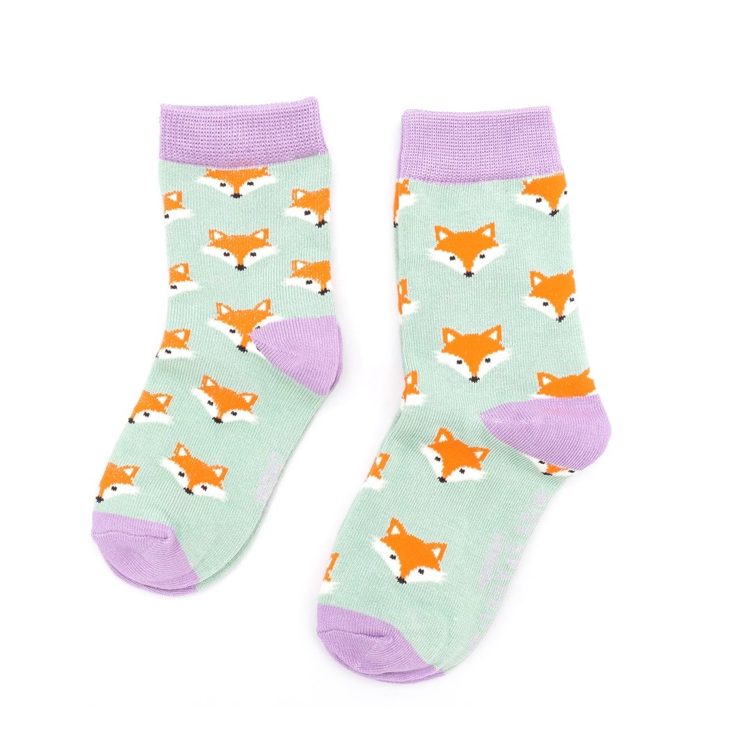 Mint Fox Faces Socks 4-6 Years - Miss Sparrow image 1