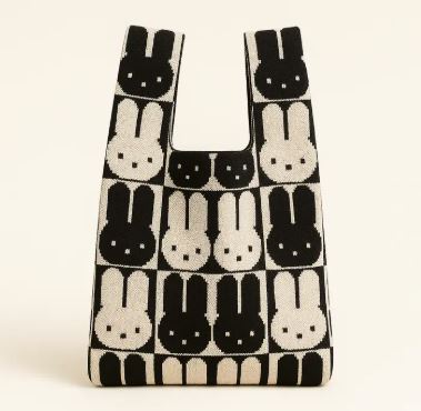 Monochrome Bunny Medium Knitted Bag - Tokeii Knit Studio image 1