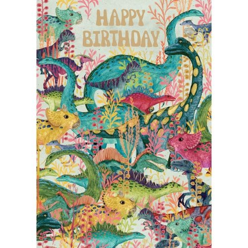 Happy Birthday Vibrant Dinosaurs Card - Roger La Borde image 1